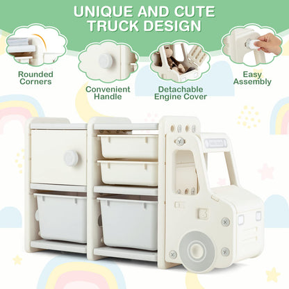 Truck-shaped Toddler Storage Cabinet Kids Toy Organizer