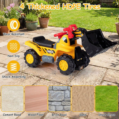 3-in-1 Ride on Excavator Bulldozer, Kids Foot-to-Floor Push Car