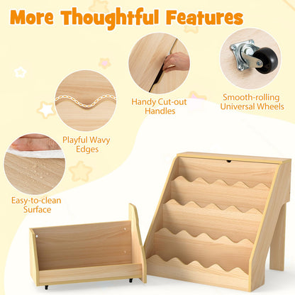 Kids Bookshelf, Wooden Toddler Book Toy Storage Organizer