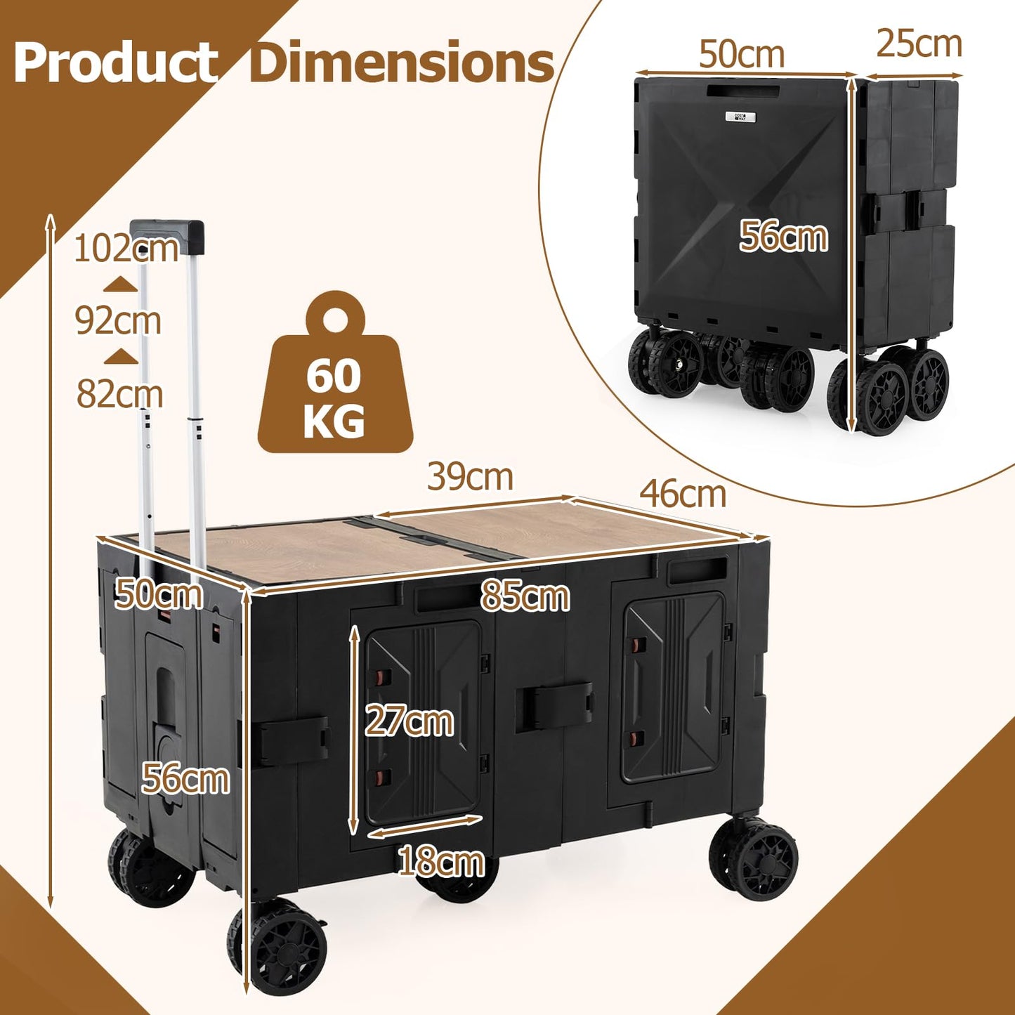 Collapsible Wagon Cart Foldable Utility Cart with Telescoping Handle
