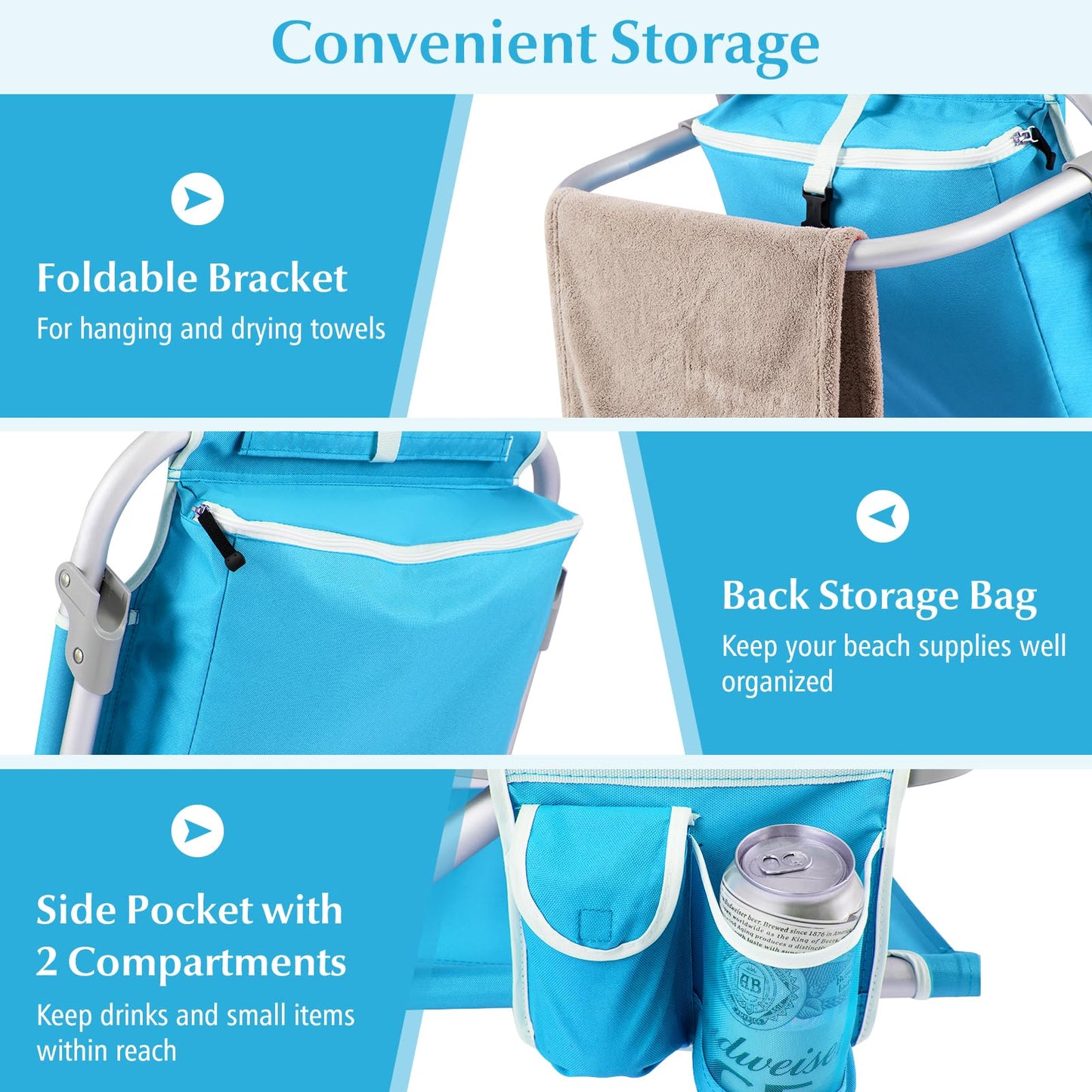 Folding Backpack Beach Chair with Detachable Headrest