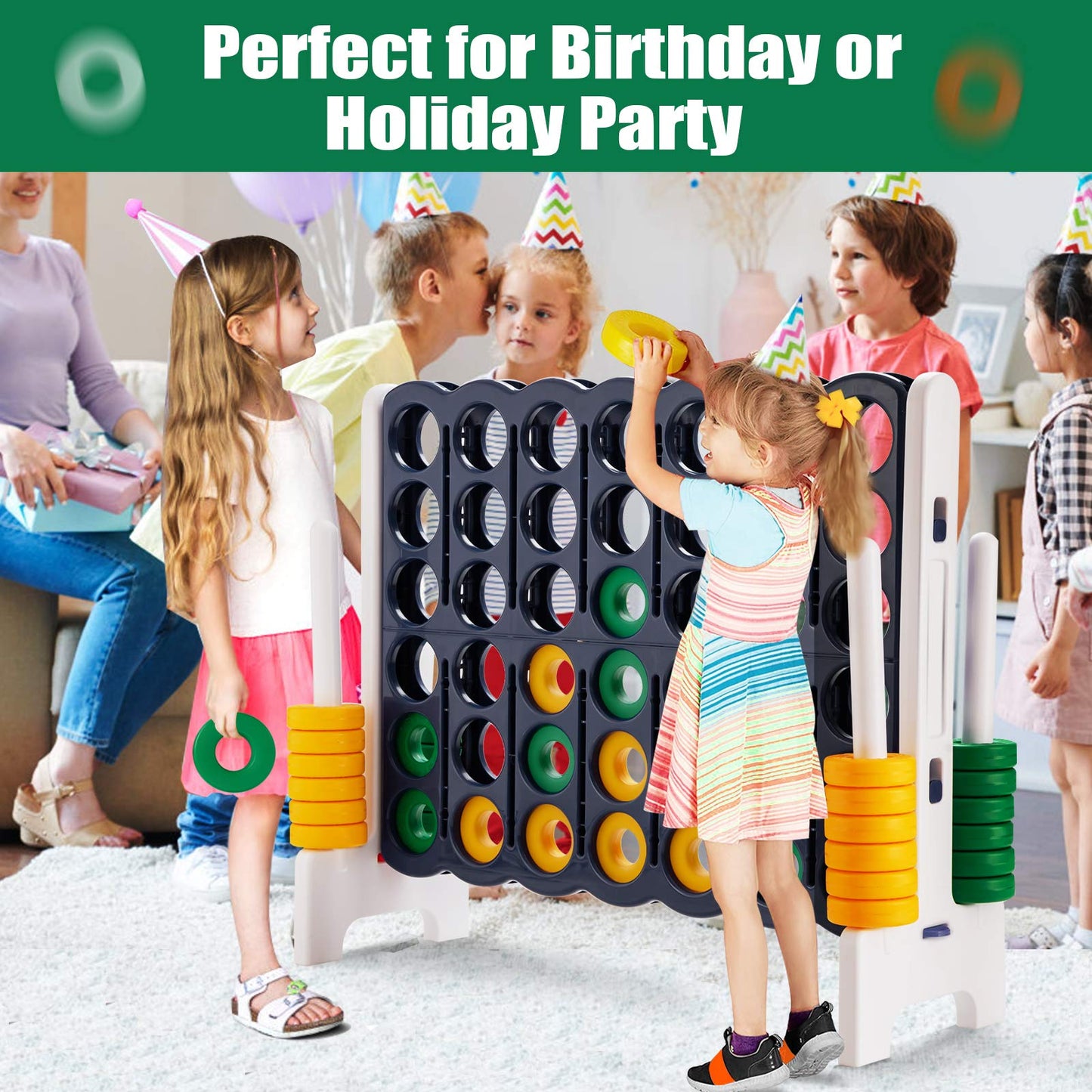 Four in A Row Game Set with 42 Jumbo Rings & Quick-Release Slider