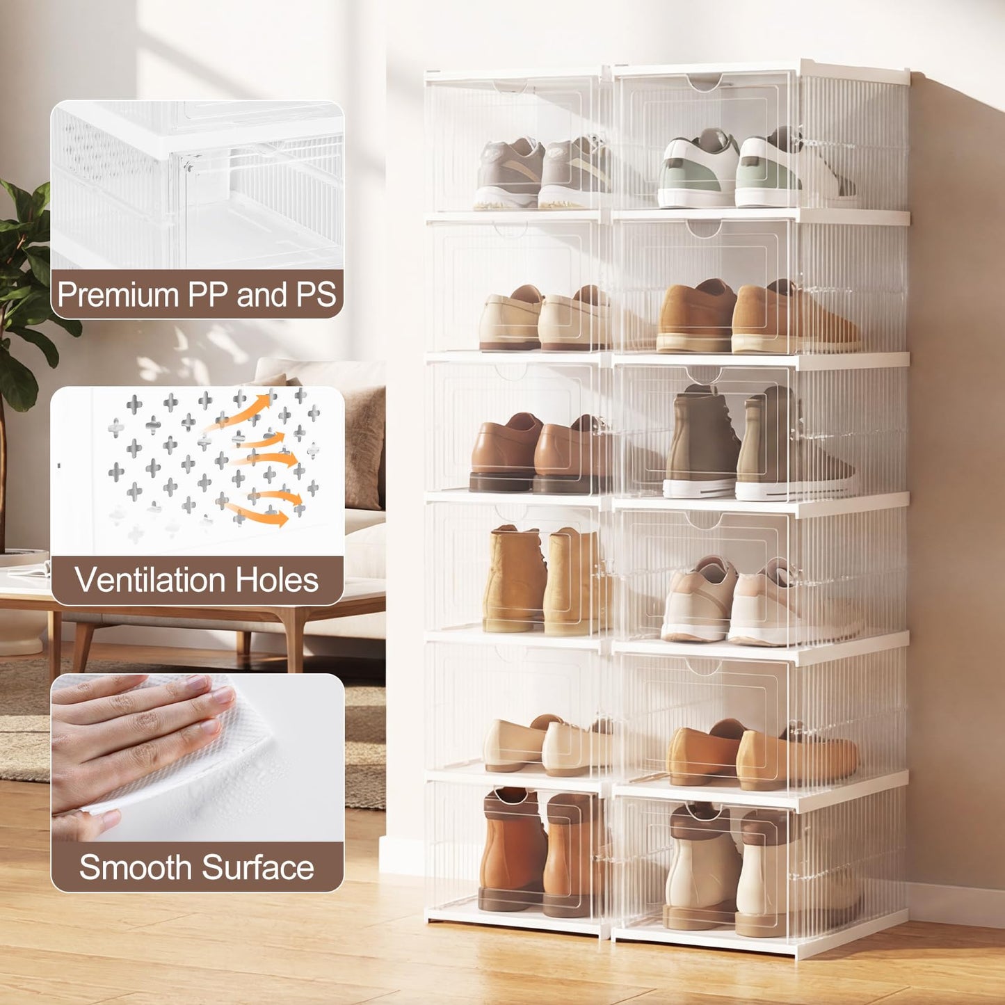 6-Tier Portable Shoe Organizer Set of 2 with Flip Front Door