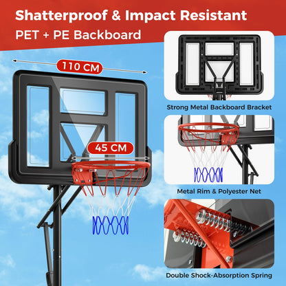 Outdoor Basketball Hoop System with Fillable Base and 2 Wheels