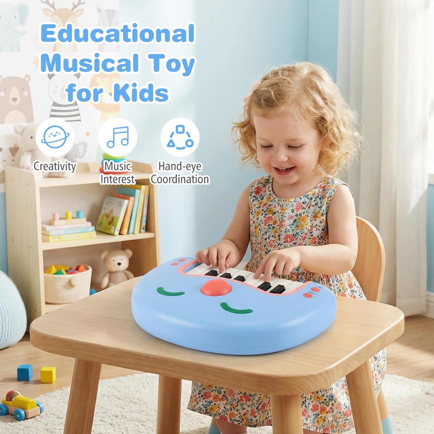13-Key Kids Piano Keyboard Interactive Toy Digital Piano with Smiling Face