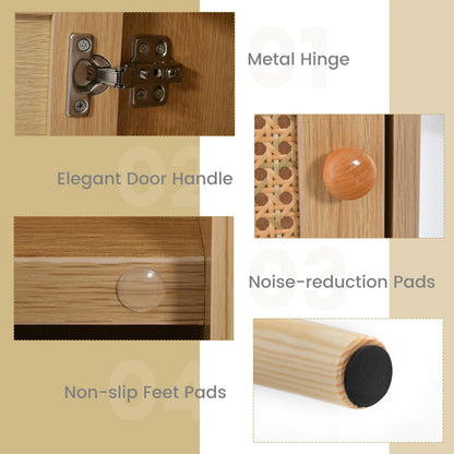 Rattan Nightstand with Storage and PE Rattan Decorated Door