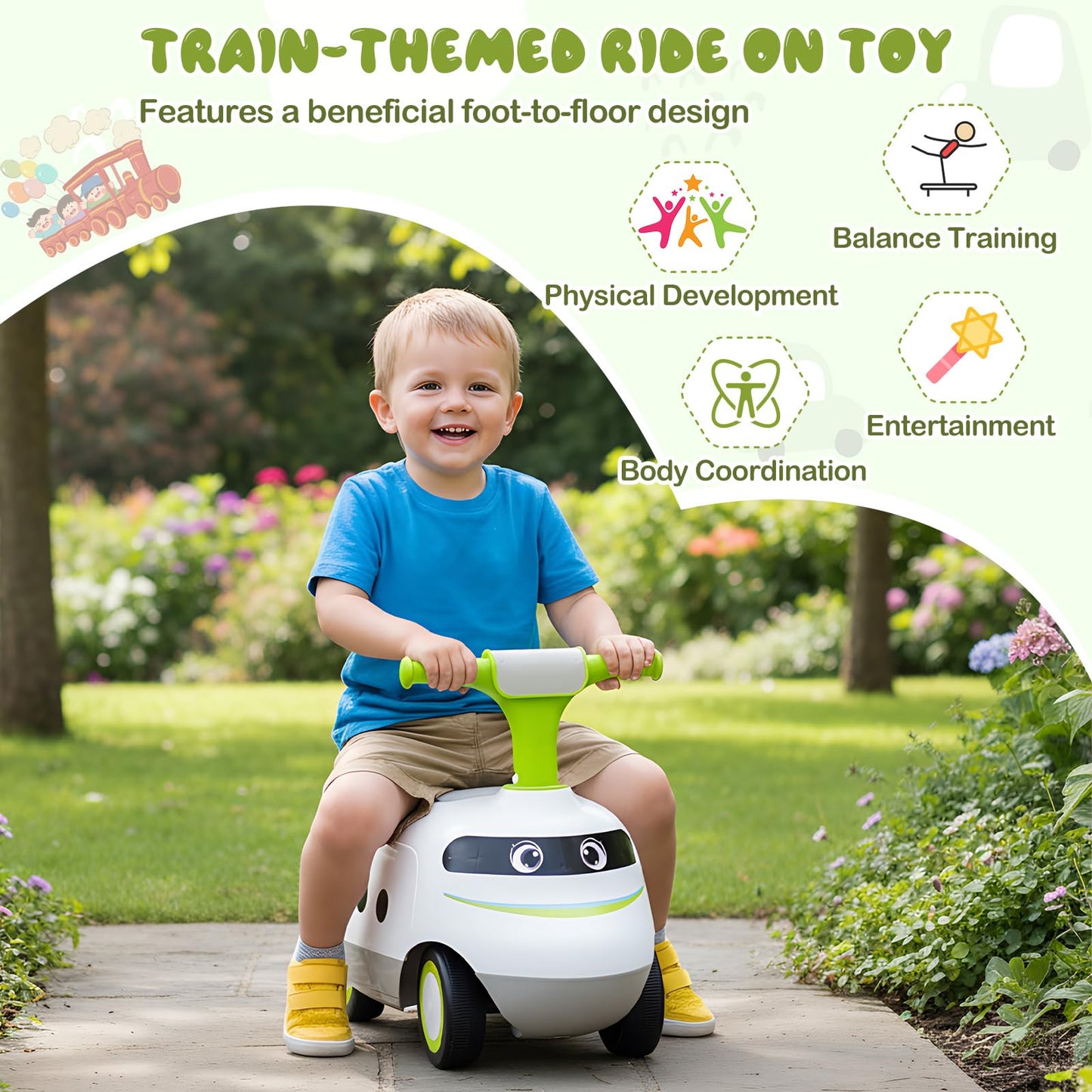 Ride on Push Car for Toddlers Sit to Stand Car with Horn and Storage