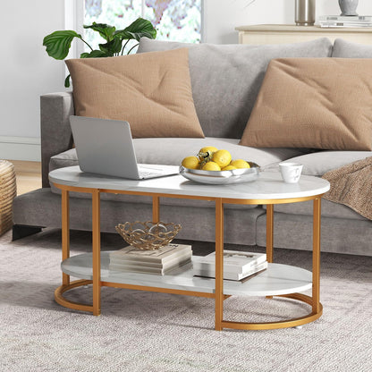 Marble Coffee Table with Open Storage Shelf