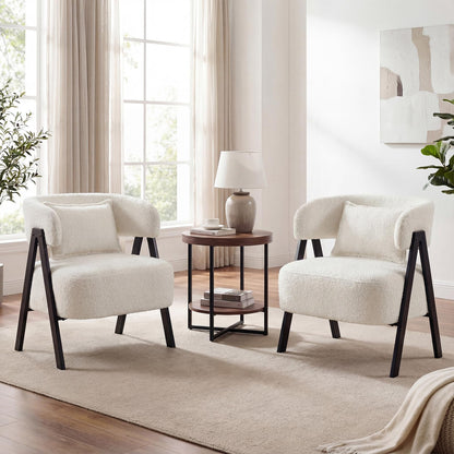 Barrel Accent Chair Upholstered Armchair with Lumbar Pillow