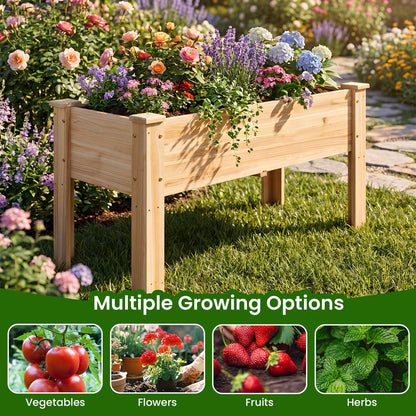 Wooden Raised Garden Bed, Elevated Vertical Planter with Drainage Holes
