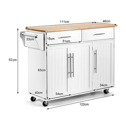 Kitchen Island Trolley Wood Top Rolling Cart with Knife Block