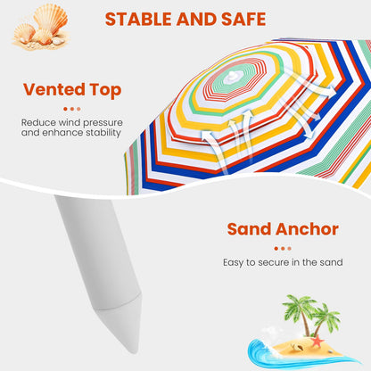 178 cm Beach Umbrella Sun Protection Portable Outdoor Sunshade Parasol for Sand