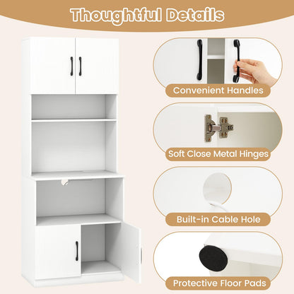 Pantry Cabinet with Power Outlets Freestanding Narrow Kitchen Hutch with 4 Doors