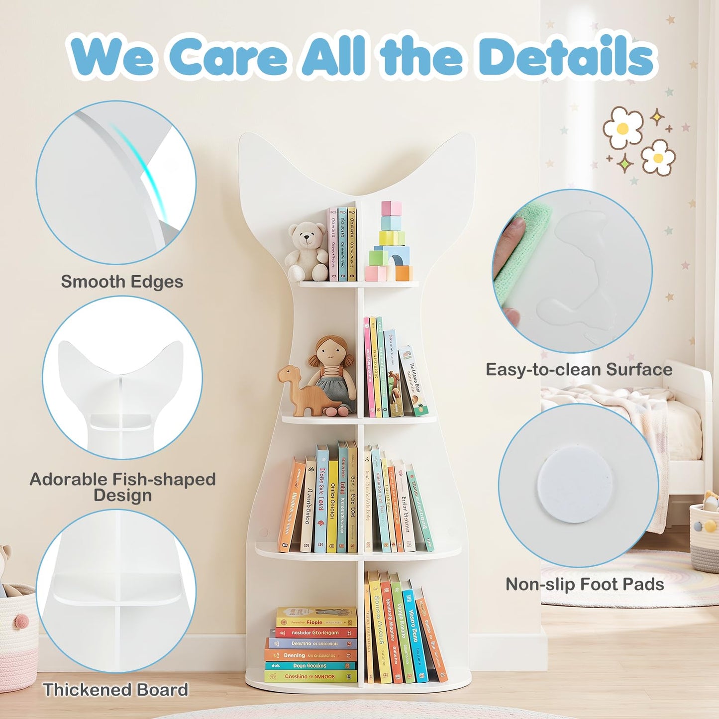 Kids Bookshelf, 4-Tier Corner Children Bookcase