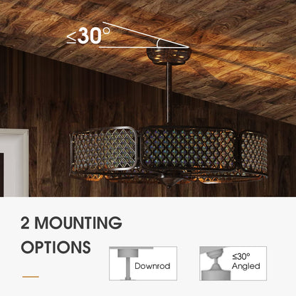 Caged Crystal Ceiling Fan Light with 6 Gear Speeds and 3 Fan Blades