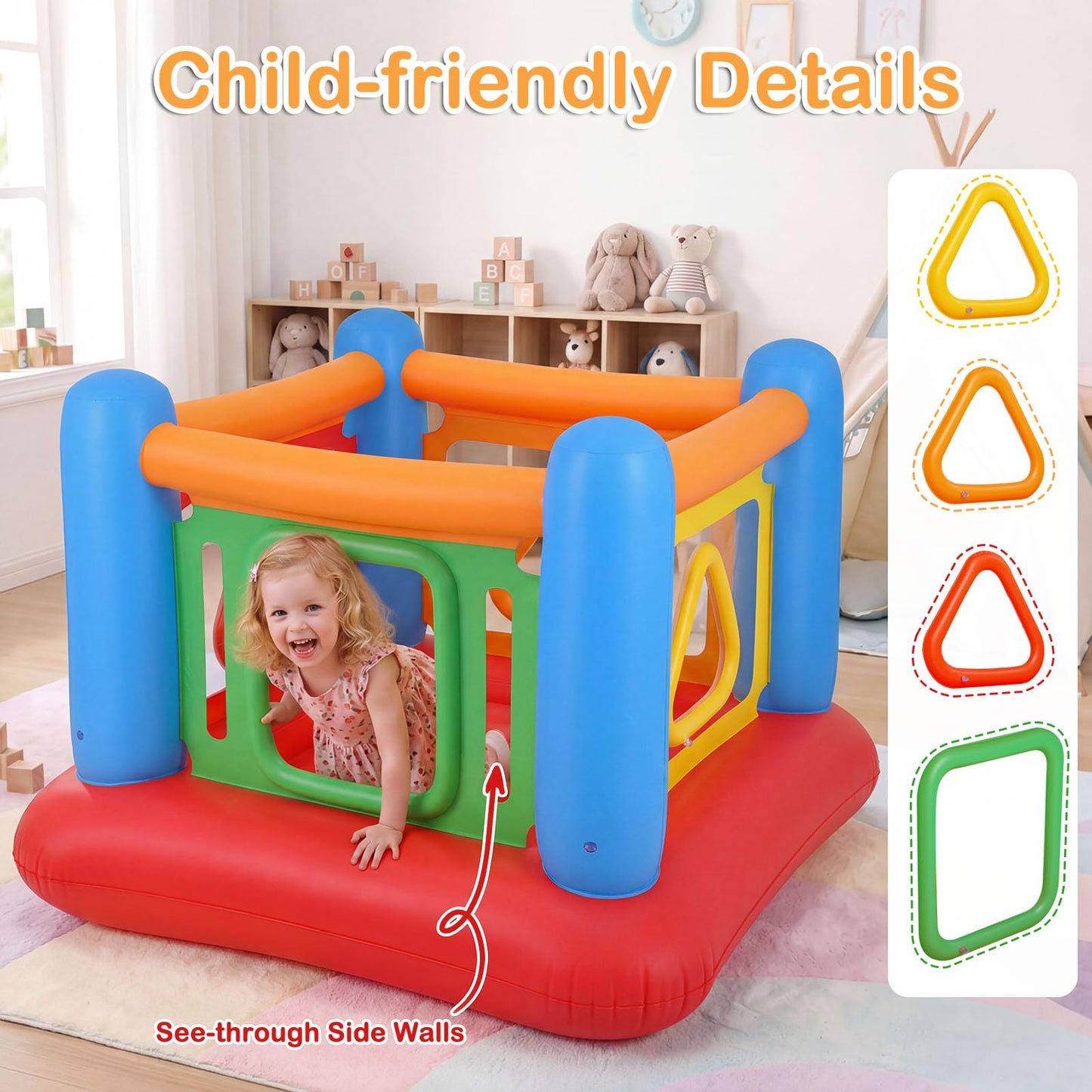 Inflatable Bounce House, Kids Blow Up Bouncy Castle with Transparent Side Walls