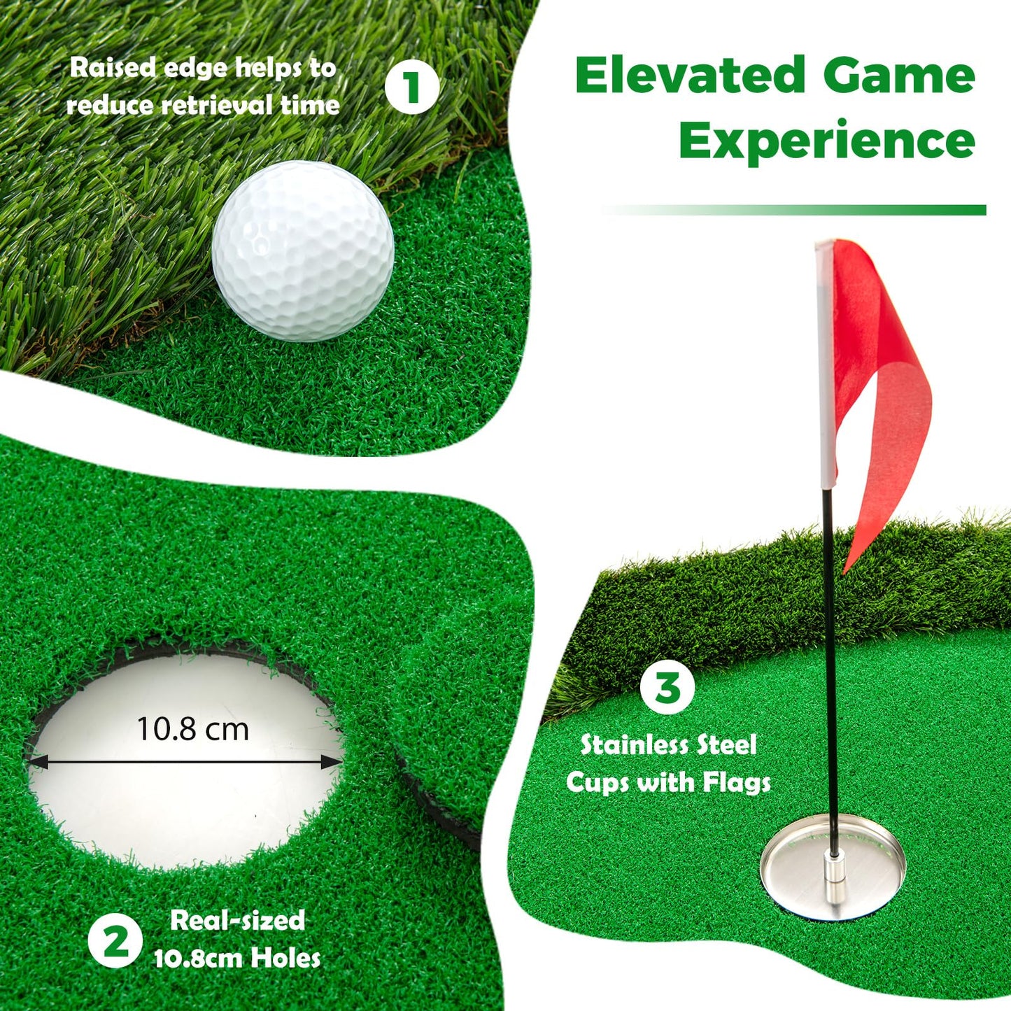5 x 10 FT Professional Golf Practice Mat Putt Green Carpet with 3 Holes and Balls