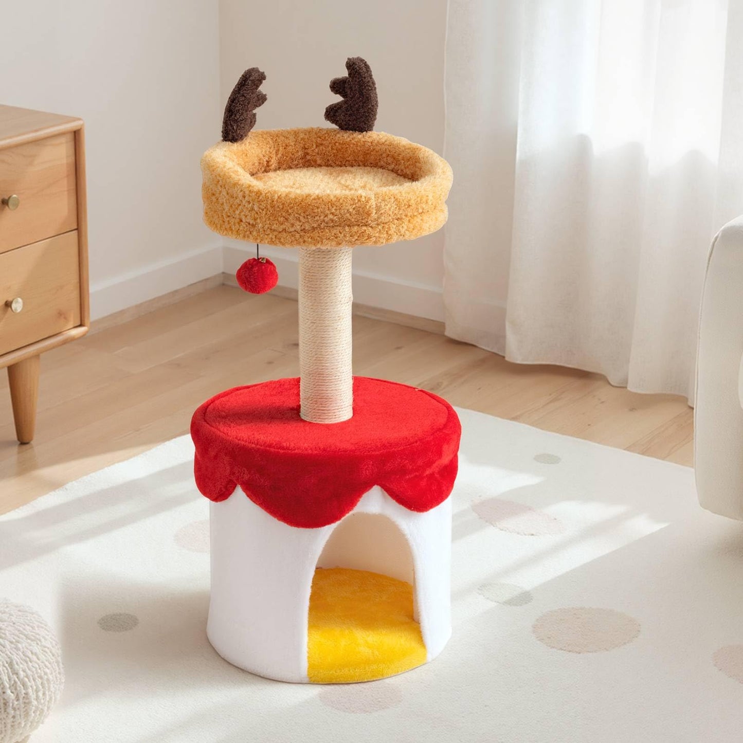 Christmas Cat Tree with Bed 80 CM Modern Kitten Tower with Sisal Scratching Post