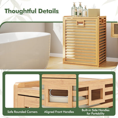 68 L Bamboo Tilt out Bathroom Laundry Hamper with Foldable Bin