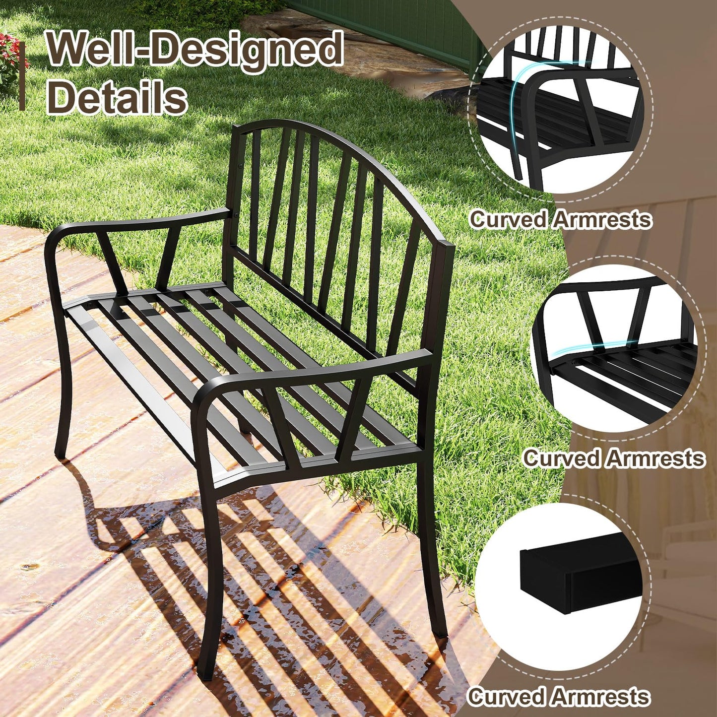 Outdoor Furniture Metal Frame Loveseat Park Bench
