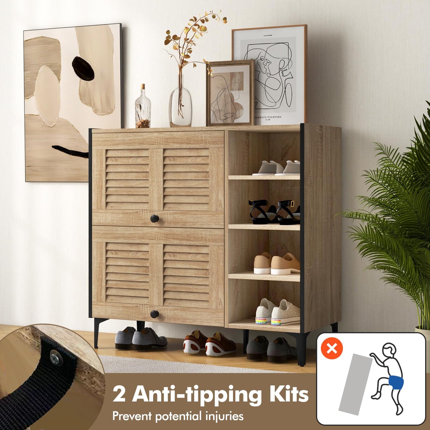 Freestanding Shoe Storage Cabinet Organizer with Flip Doors