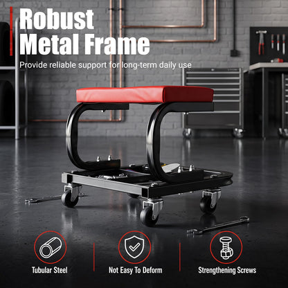 Rolling Mechanic Stool with Padded Seat, Tool Tray and 4 Wheels