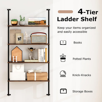 4 Tier Wall Mounted Industrial Pipe Shelving Wood Floating Shelves