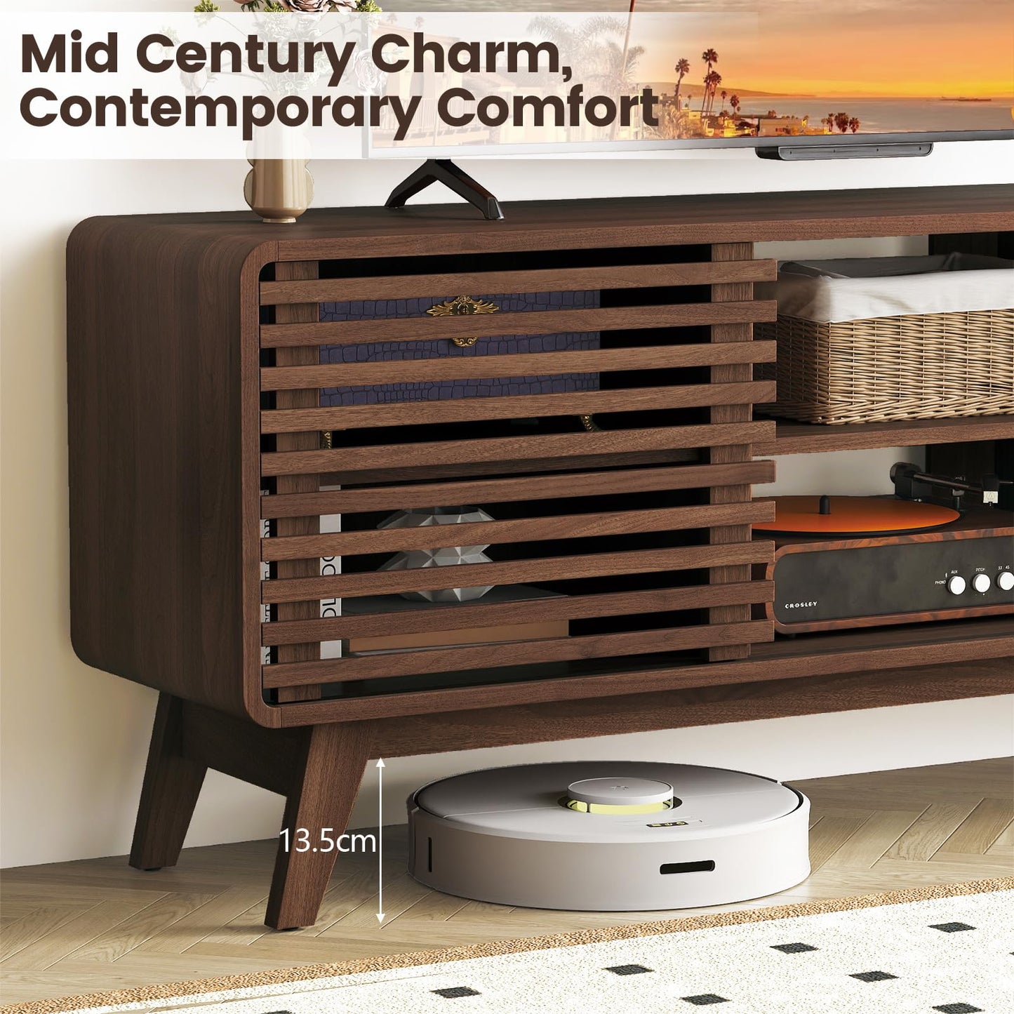 TV Stand for TVs up to 65 Inches Entertainment Center with Sliding Doors