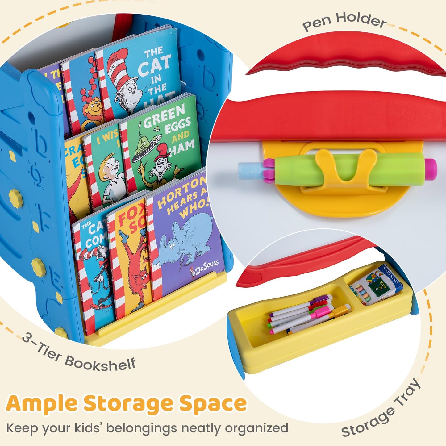 3 in 1 Art Easel for Kids Double Sided Magnetic Board Chalkboard and Whiteboard