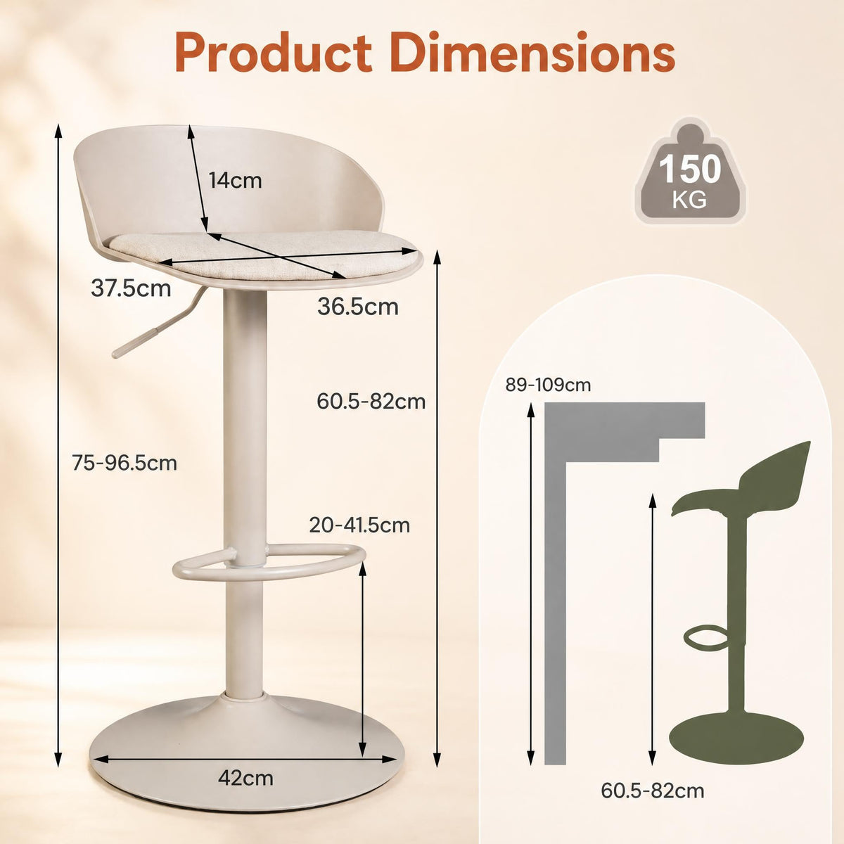 Swivel Bar Stools with Linen Seat