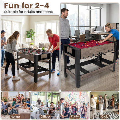 3-in-1 124CM Swivel Game Table with Foosball Pool Billiards Table Tennis