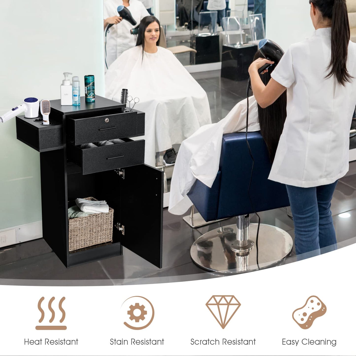 Beauty Salon Storage Cabinet with 6 Hair Dryer Holders