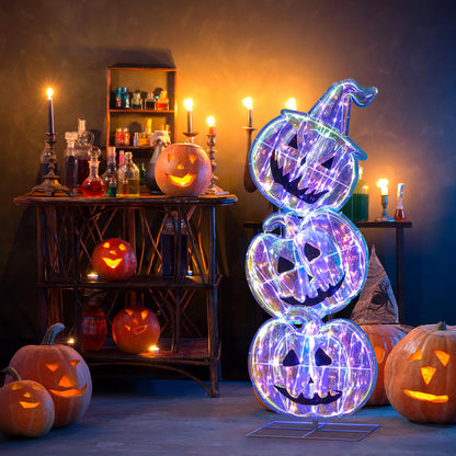 3.4 Ft Light up Stacked Pumpkins Halloween Decorations for Porch and Party