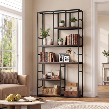 Bookshelf, Industrial Etagere Bookcase with Open Storage Shelves