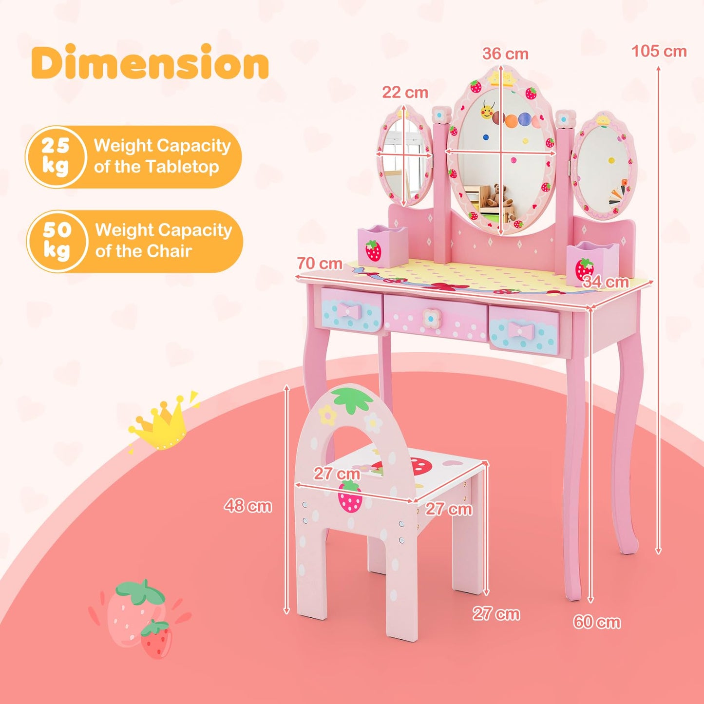 2-in-1 Kids Vanity Table and Chair Set