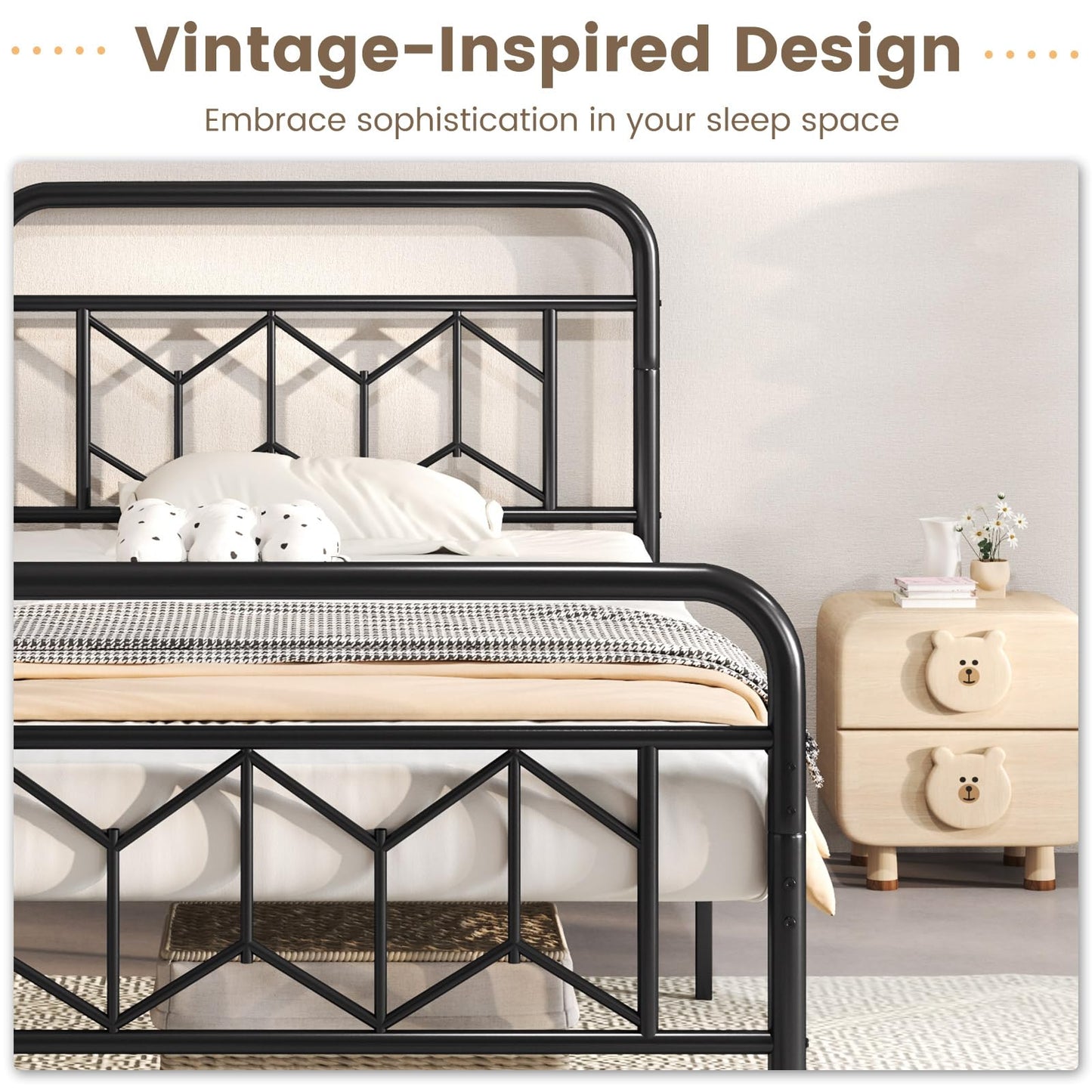 Giantex 3FT/4FT6/5FT Metal Platform Bed Base with High Headboard
