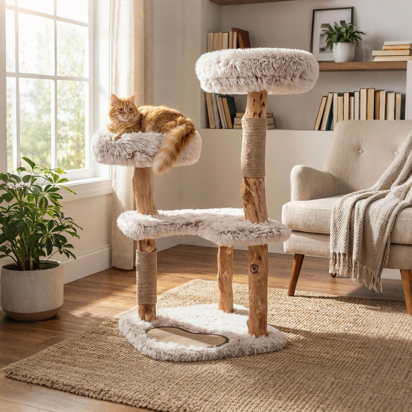 Wooden Cat Tree, Multi-Layer Cats Tower with Jute Scratching Posts