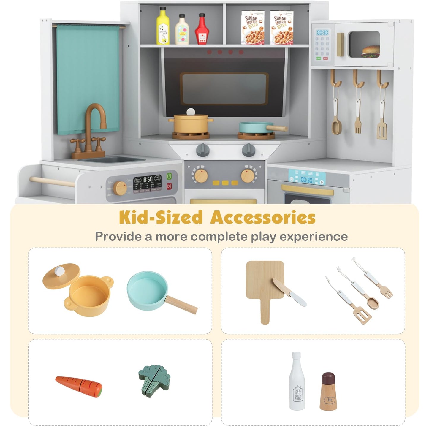 Corner Kitchen Playset with Pull-out Trash Can