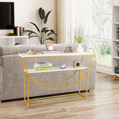 2-Tier Faux Marble Top Console Table with Storage Shelf