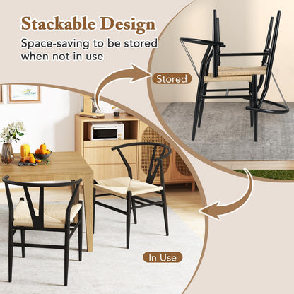 Weave Dining Chair Set of 2 Mid-Century Modern Metal Kitchen Dinner Accent Side Armchair