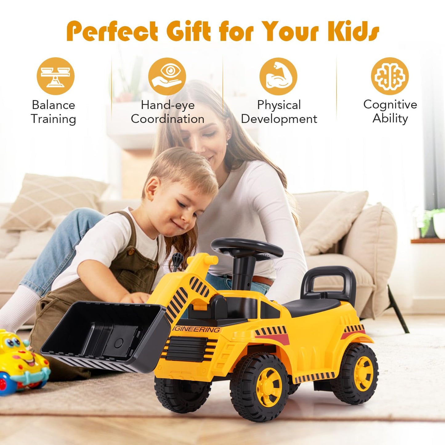 Kids Ride on Excavator Bulldozer with Adjustable Front Bucket