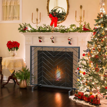 GiantexUK Fireplace Screen, Heavy Duty Metal Mesh Spark Guard with Stand