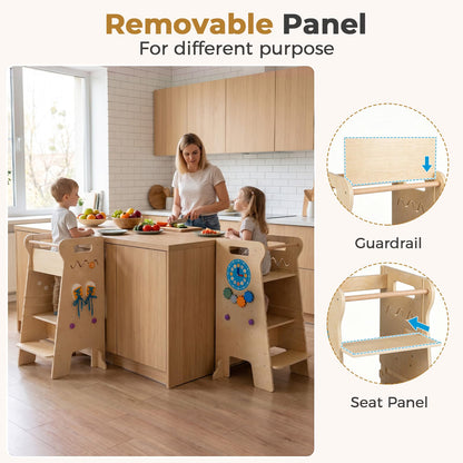 4-in-1 Toddler Tower with Chalkboard Slide and Montessori Games