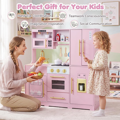 Kids Play Kitchen, Wooden Toy Kitchen with Stoves