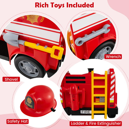 12V Kids Ride on Fire Truck with Shovel and Wrench