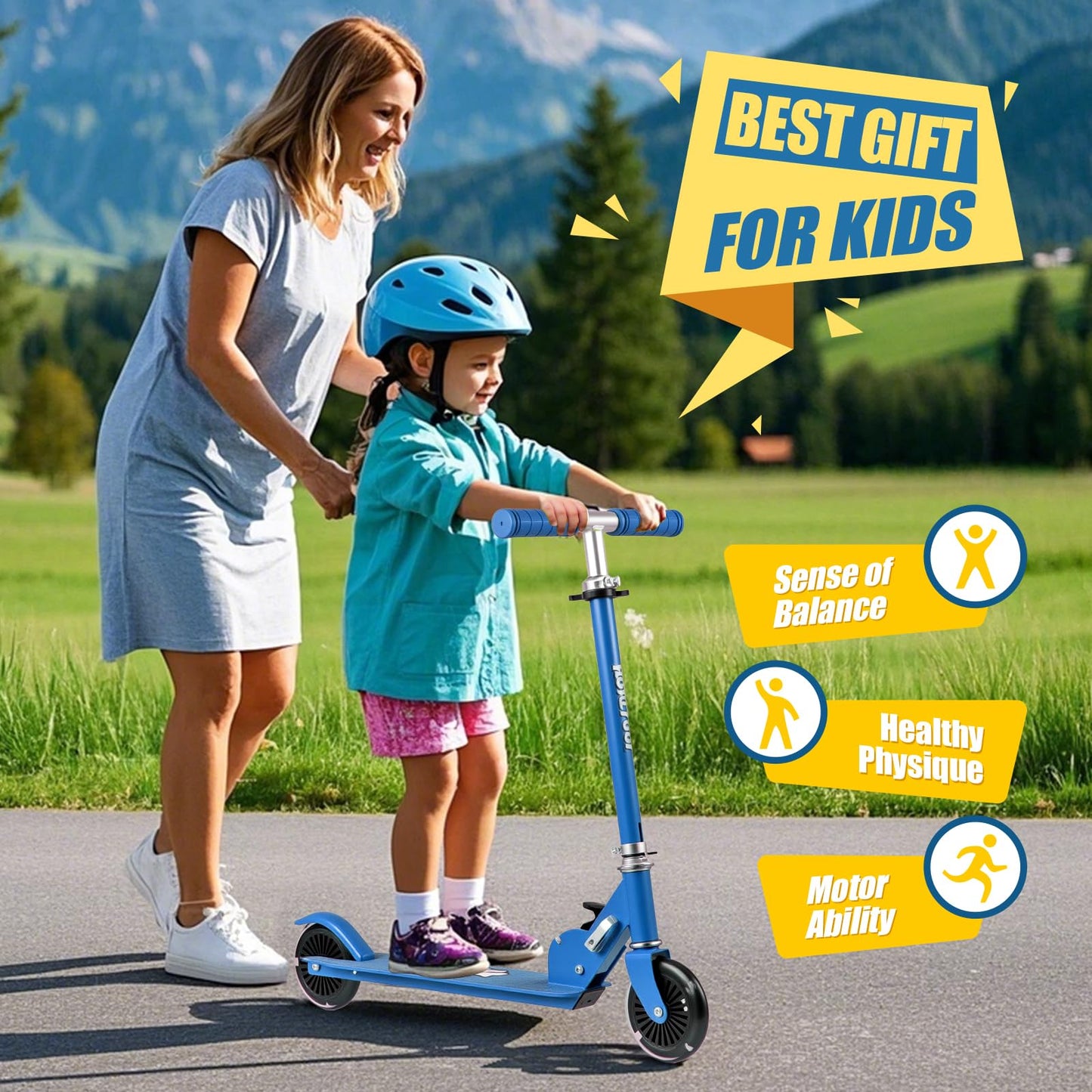 2-Wheel Foldable Kick Scooter with Light Up Wheels and Adjustable Handlebar