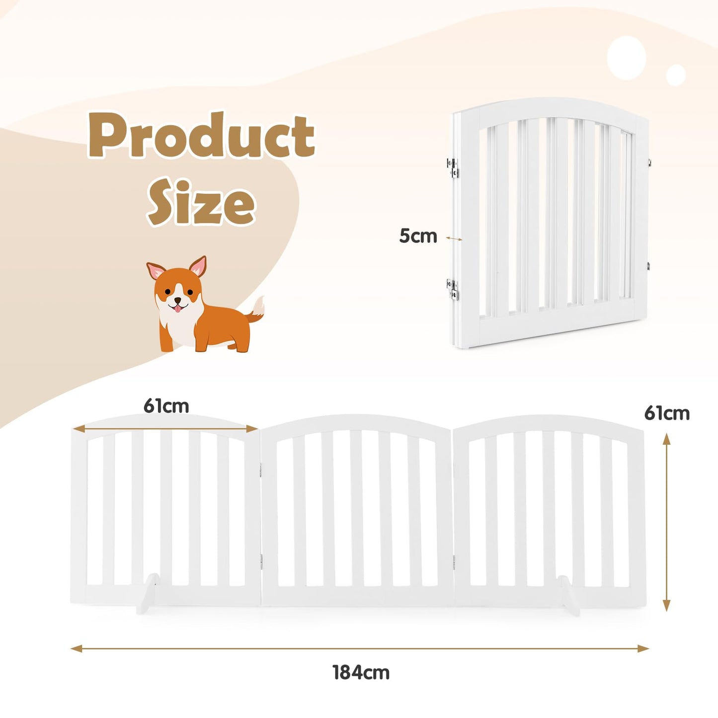 61 cm Height Safety Fence with 2 PCS Support Feet for Dog Cat Baby
