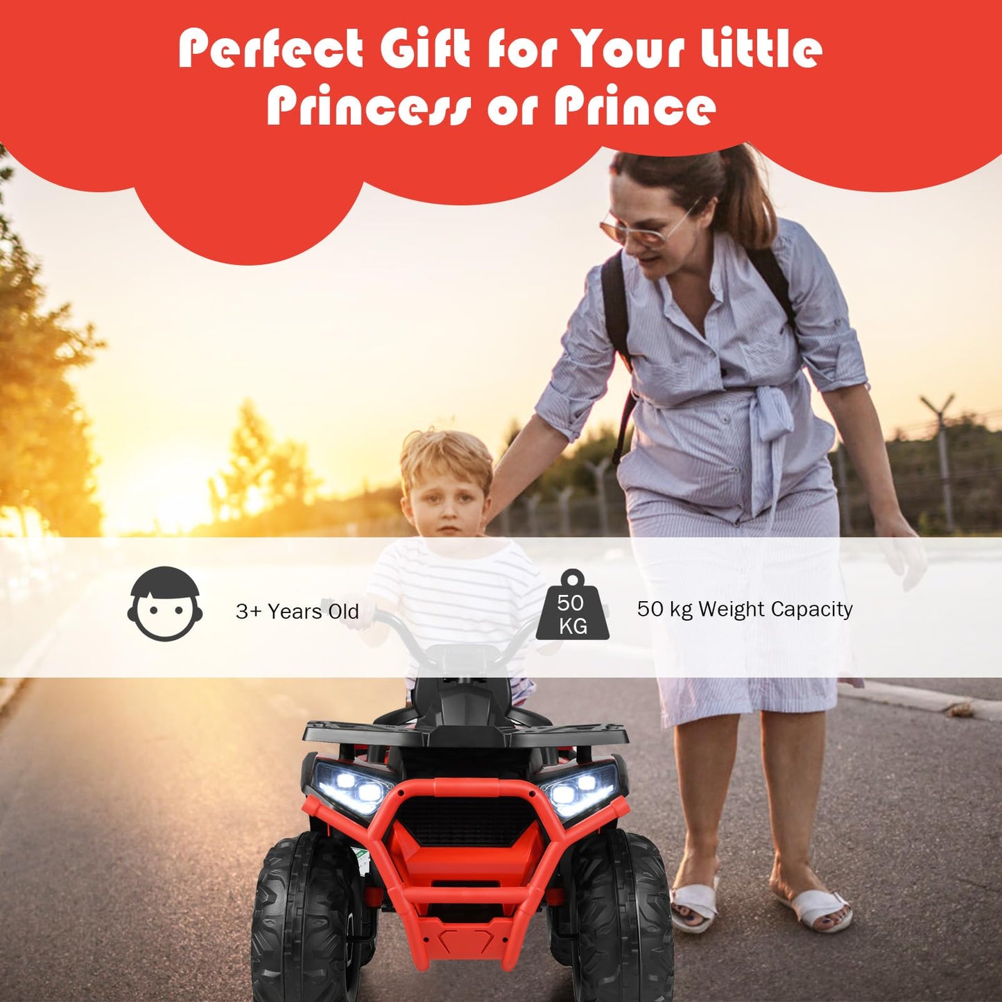 12V Kids Electric Ride on Car Toy with LED Lights, Music and 2 Speeds