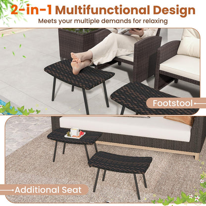 All-Weather Rattan Footstools Set of 2 with Quick-Dry Foam