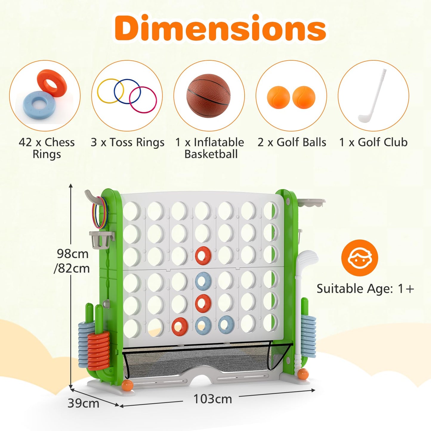 Jumbo 4-in-a Row Game Set with Basketball Hoop and 42 Rings
